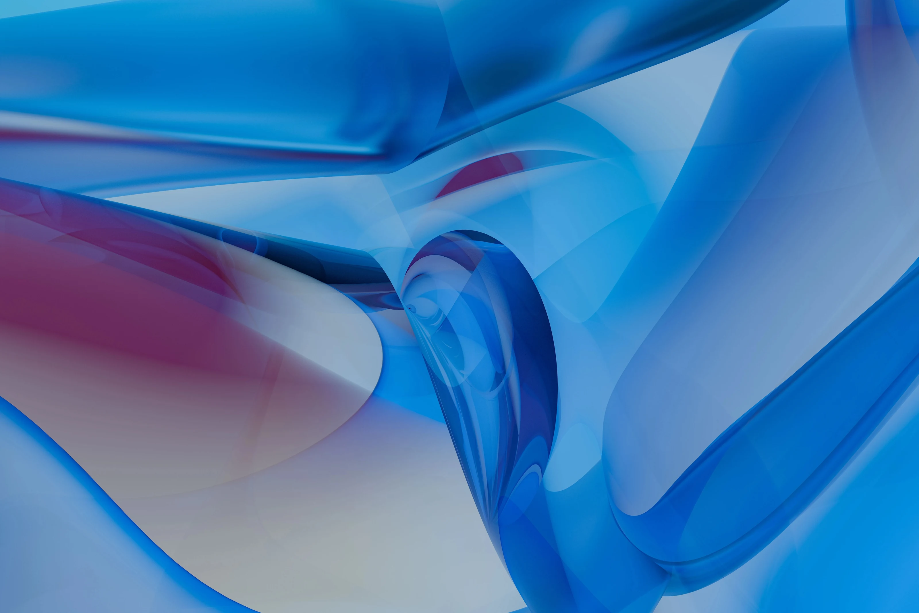 Abstract blue and magenta translucent ribbons, the wallpaper of the Atelier desktop